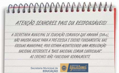 Educação de Iguatemi participará da Mobilização Nacional do BNCC nesta terça – 06 de Março.