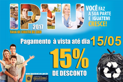 PREFEITURA DE IGUATEMI PRORROGA PRAZO PARA PAGAMENTO DO IPTU COM 15% DE DESCONTO À VISTA