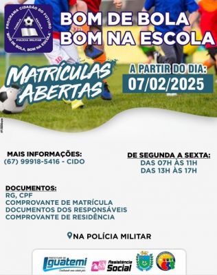 BOM DE BOLA BOM NA ESCOLA: PROJETO DA POLÍCIA MILITAR ESTÁ COM VAGAS ABERTAS PARA ADOLESCENTES DE 12 ATÉ 17 ANOS.