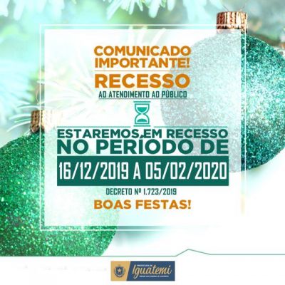 PREFEITA PATRÍCIA MARGATTO DECRETA RECESSO ADMINISTRATIVO.
