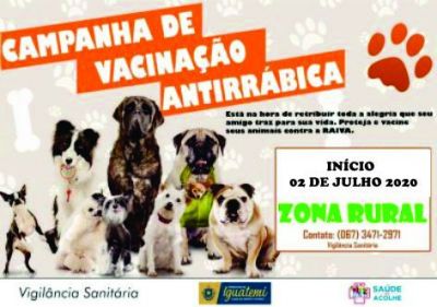 CAMPANHA DE VACINAÇÃO ANTIRRÁBICA TEVE SEU INÍCIO EM IGUATEMI. CAMPANHA DE VACINAÇÃO ANTIRRÁBICA TEVE SEU INÍCIO EM IGUATEMI.