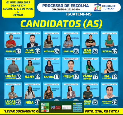 ELEIÇÃO PARA CONSELHEIROS TUTELARES DE IGUATEMI ACONTECE DIA PRIMEIRO DE OUTUBRO. ELEIÇÃO PARA CONSELHEIROS TUTELARES DE IGUATEMI ACONTECE DIA PRIMEIRO DE OUTUBRO.